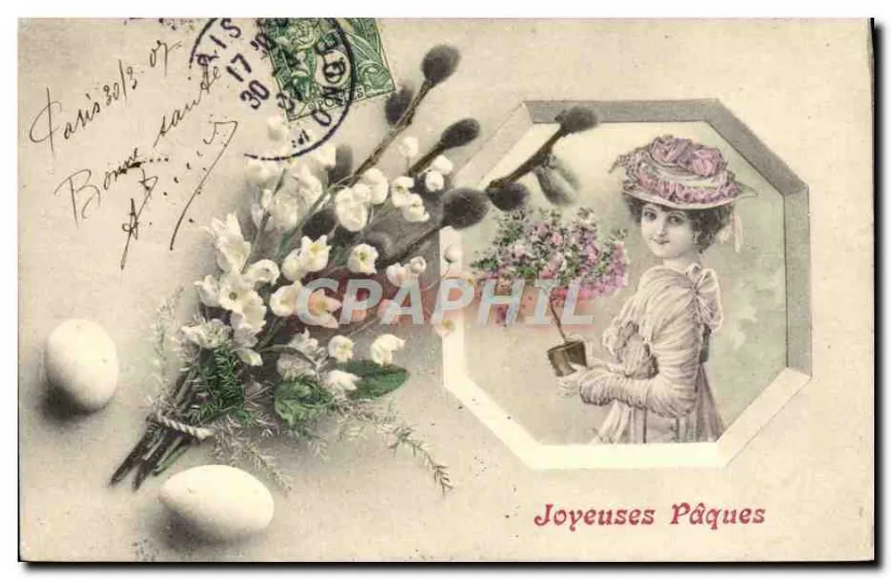 Frühlingsblumen und junge Frau — Frohe Ostern — A.S. Serie 426 - Vorderseite