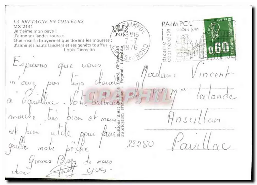 Flores de brezo e de junípero — Bretanha — Edições d'Arte de Le Doaré - Verso