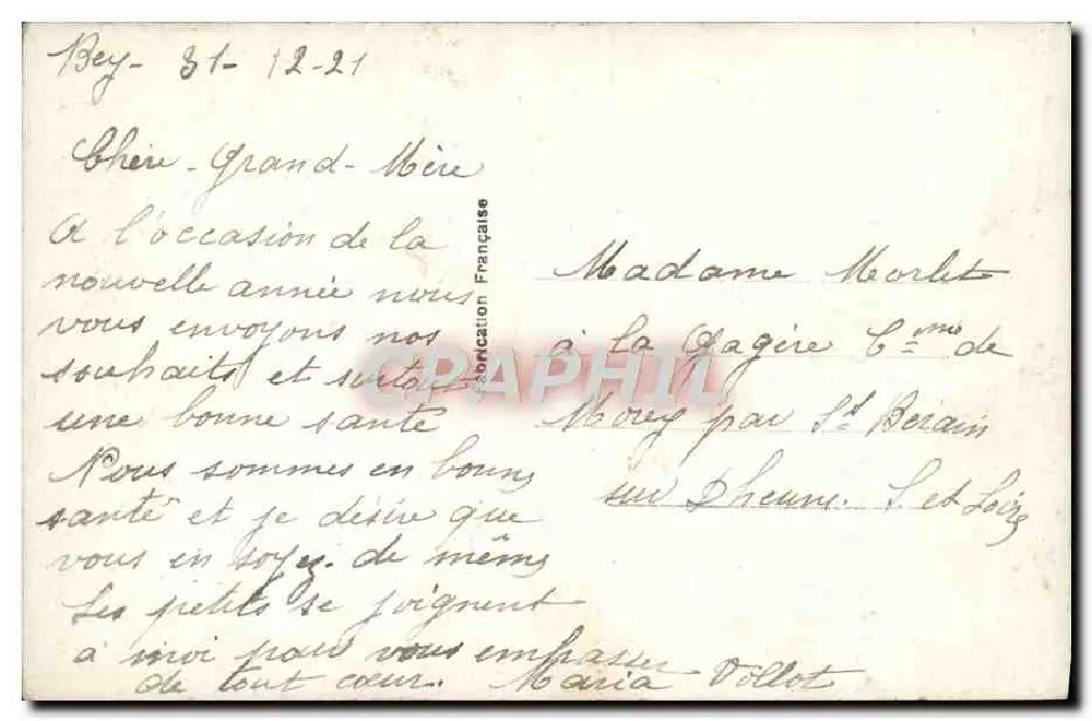 Kwitki róż i liści wawrzynu — Szczęśliwy Nowy Rok — Wydawnictwo Francuskie nr 3671 - Rewers