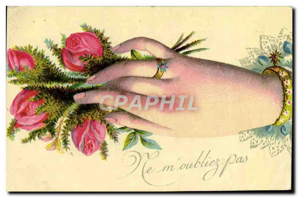 Hand die een bosje rozen houdt — 'Vergeet me niet' — J.C. Paris - Voorkant