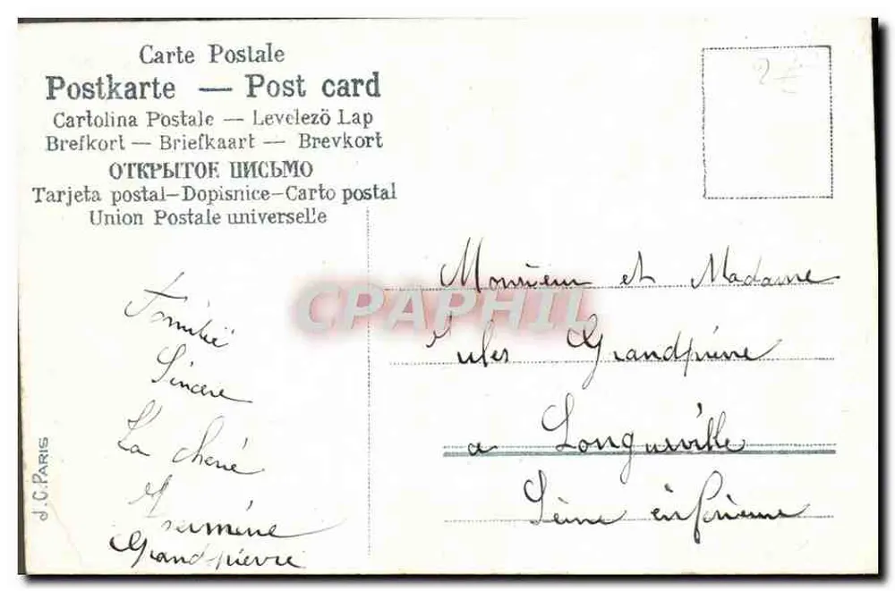 Hand die een bosje rozen houdt — 'Vergeet me niet' — J.C. Paris - Achterkant