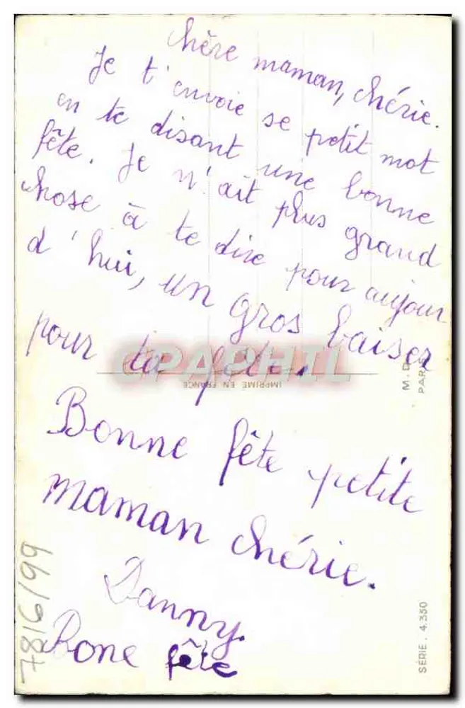 Bouquet de roses — kolorowa ilustracja — M. D. PARIS, seria 4.350 - Rewers