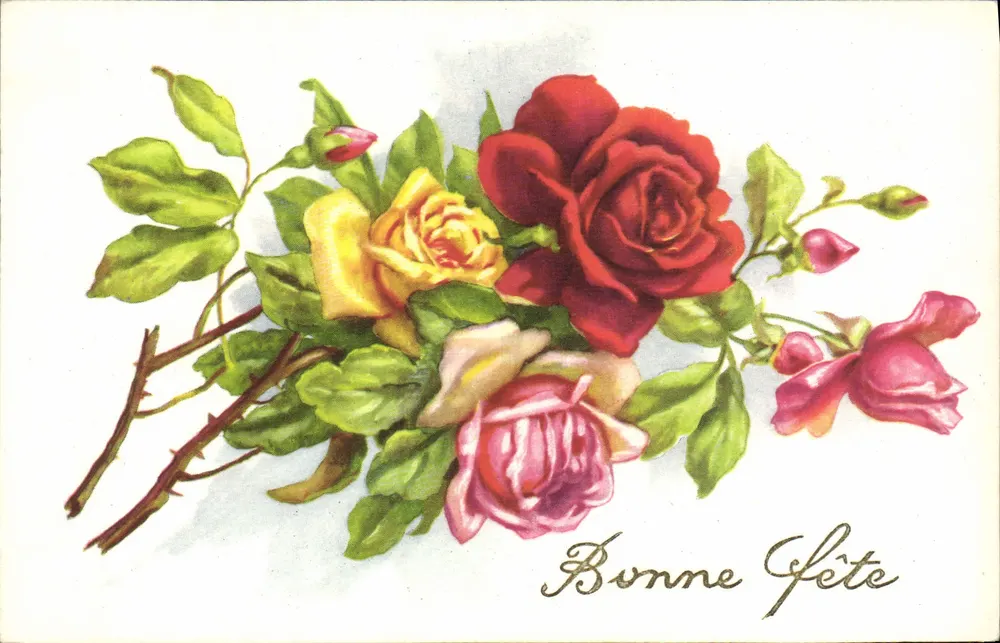 Arranjo de rosas — Boa Festa — Carta postal - Frente