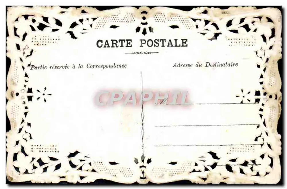 Folha de leite-doce — decoração floral — carta postal com decoração perfurada - Verso