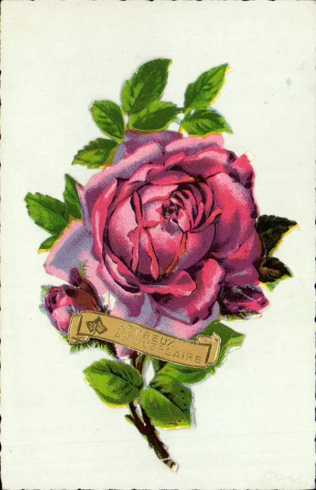 Rose — cartão de aniversário — editor desconhecido, número de série não visível - Frente