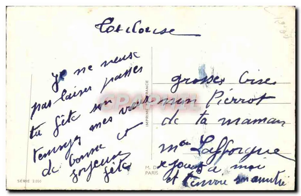 Bouquet de rosas y estribo — Feliz cumpleaños — serie 2.000, editor M. D. Paris - Reverso