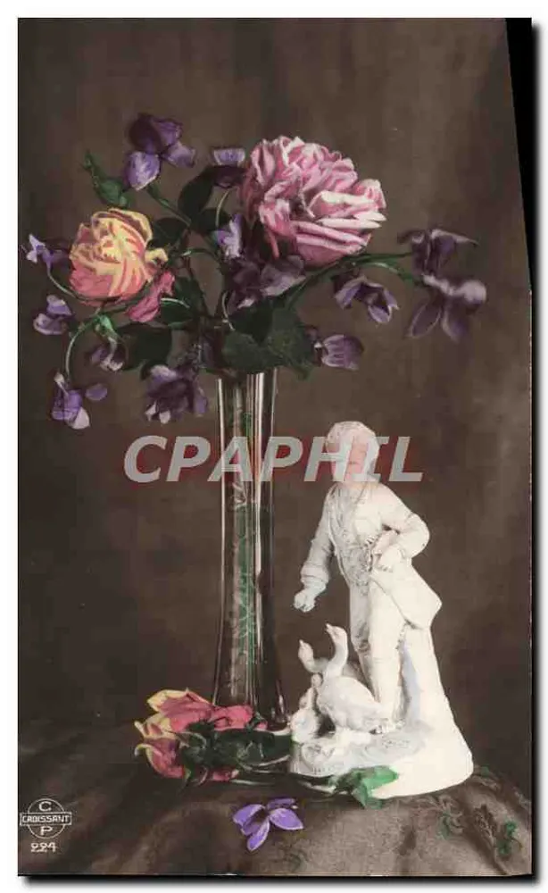Arranjo de rosas e violetas — estátua de mármore — editor CH. FONTAINE, Paris, n° 224 - Frente