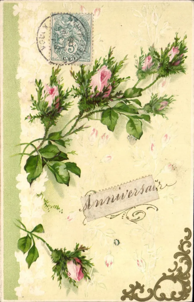 Flores de rosa — Aniversário — Editor Fortier, n° 1138 - Frente