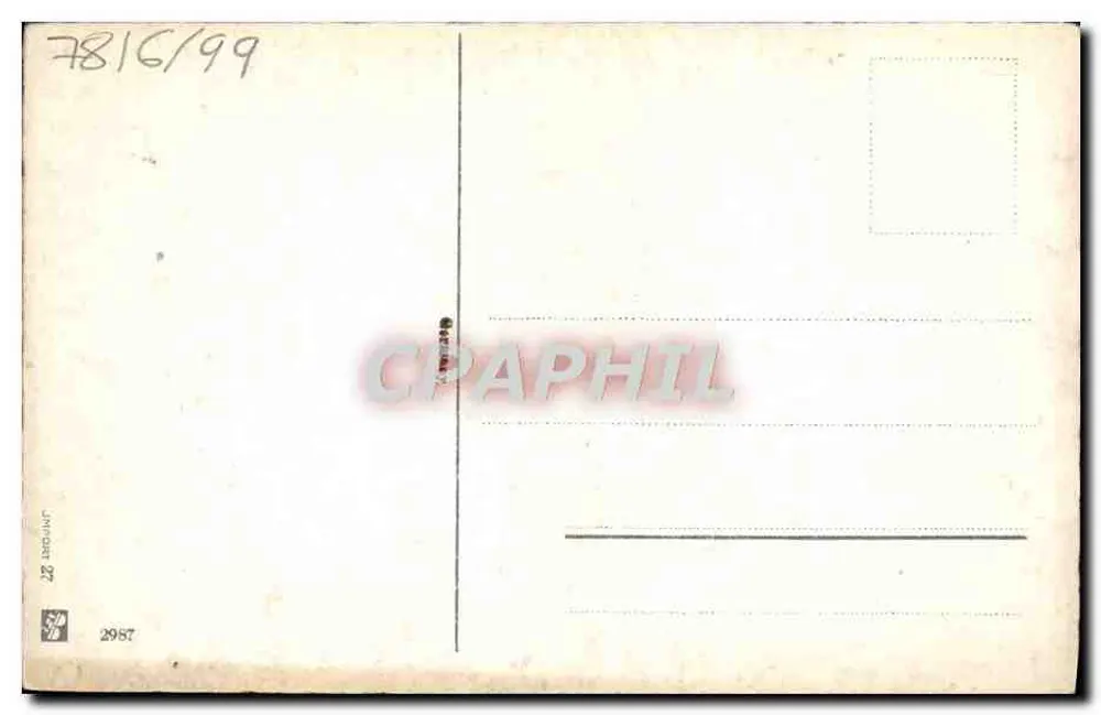 Arranjo de rosas — suspenso por uma fita azul — editor J. Impr. 27, n° 2987 - Verso