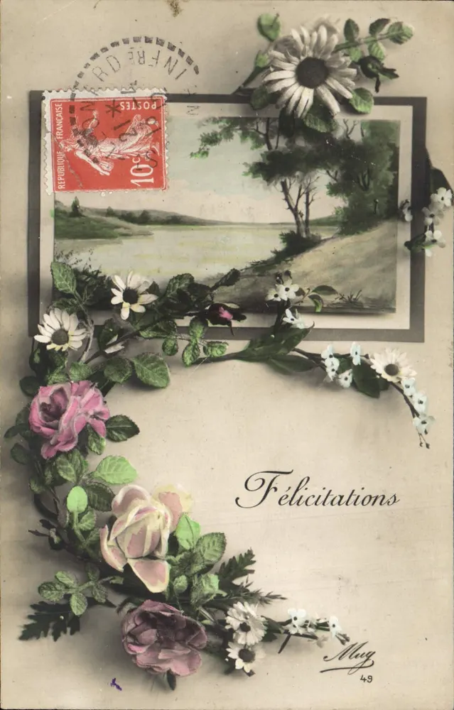 Parabéns — decoração floral — editor desconhecido, número de série não visível - Frente