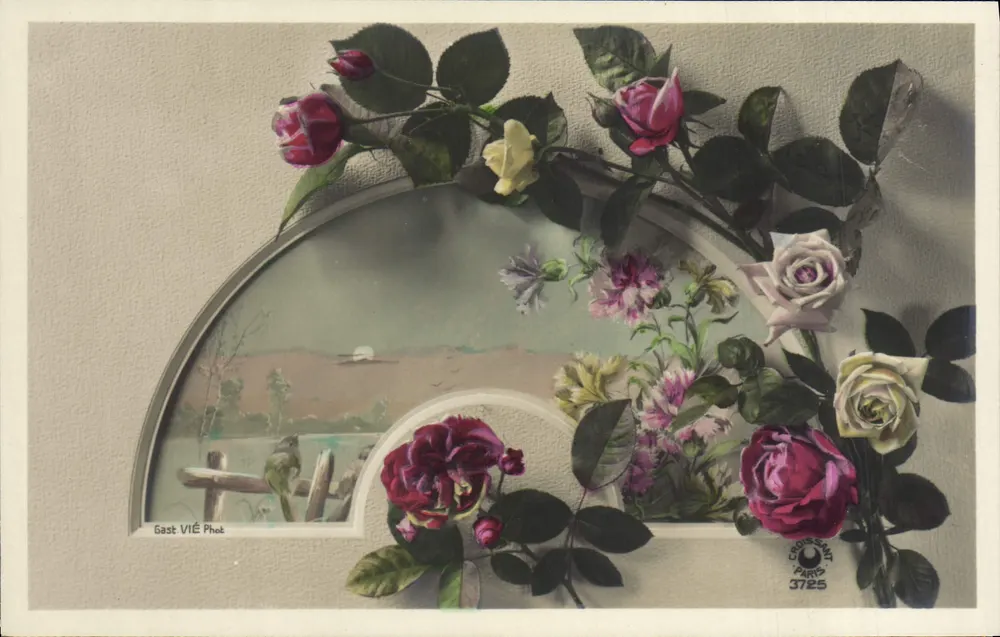 Rozen — bloemcompositie met landschapsuitzicht — Gast VIÉ Phot, Croissant, Parijs 3725 - Voorkant