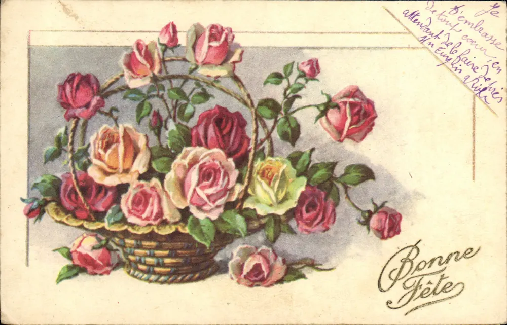 Buquê de rosas — Boa Festa — S.E. Imprimerie, n°1018 - Frente