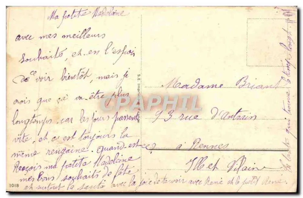 Buquê de rosas — Boa Festa — S.E. Imprimerie, n°1018 - Verso