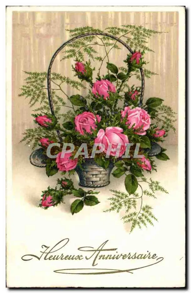 Buquê de rosas em um cesto — Aniversário — editor não visível - Frente