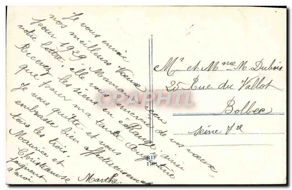 Violetas e paisagem — carta de boas-vindas — editor QUES POSTALE - Verso