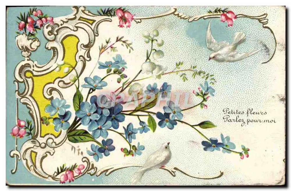 Flowers and Doves — Decorative Postcard — Publisher Not Visible - Front