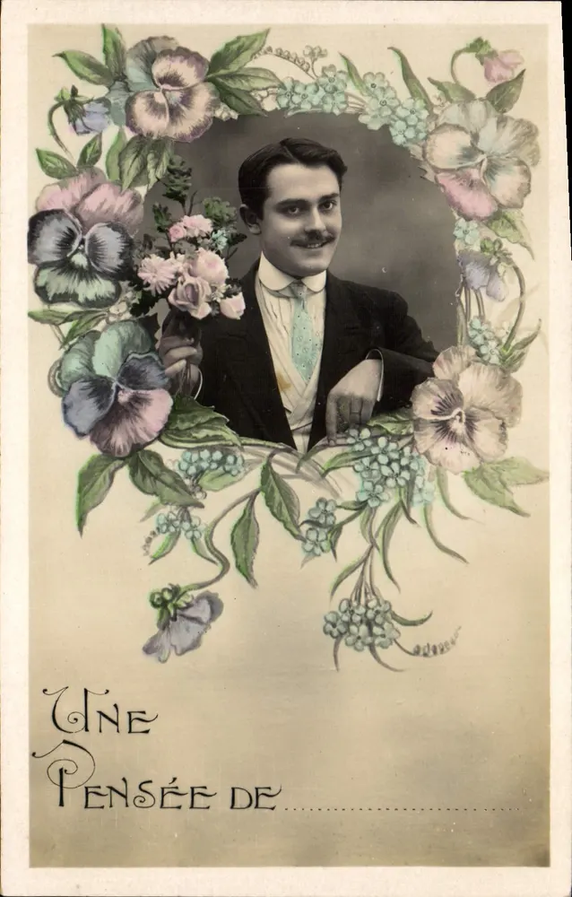 Porträt eines Mannes — bunte Blumen — Serie N.552, Marke 'SIRIUS' - Vorderseite