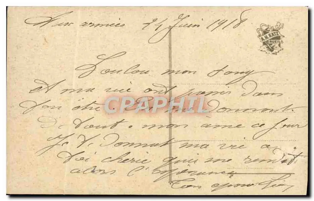 Flores de jardim — paisagem com cipreste — editor A.R. Katz, Aurillat - Verso