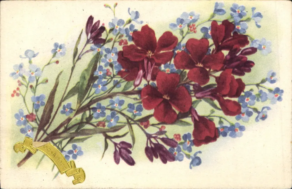 Bloemenvoorstelling — rood en blauw — uitgever AEC Paris - Voorkant