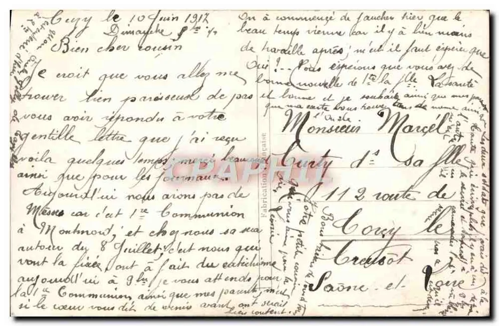 Bouquet van gekleurde rozen — 'Duizend kussen aan de kleine dichterster, Marie Chéreté' — uitgever M, nr. 1127 - Achterkant