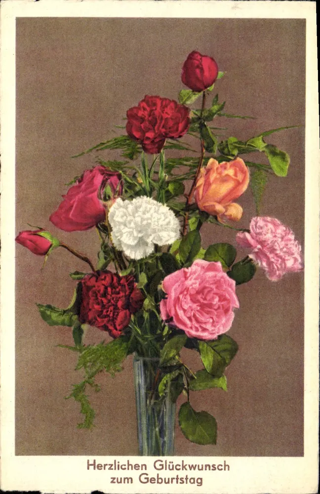 Arranjo de rosas e pêssegos — Edição Deviaz n°4022 — Suíça - Frente