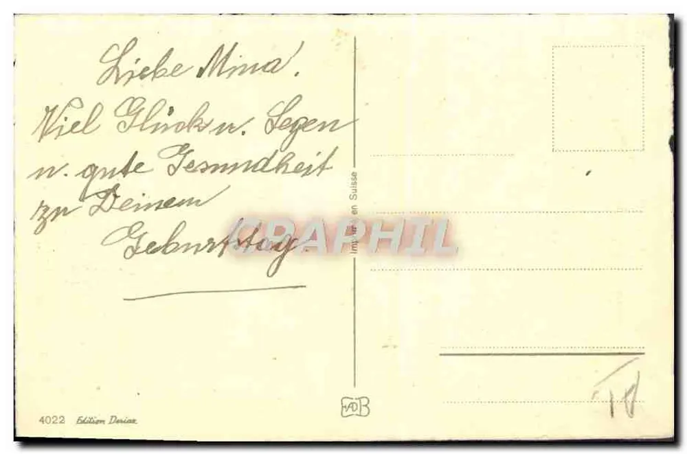 Arranjo de rosas e pêssegos — Edição Deviaz n°4022 — Suíça - Verso