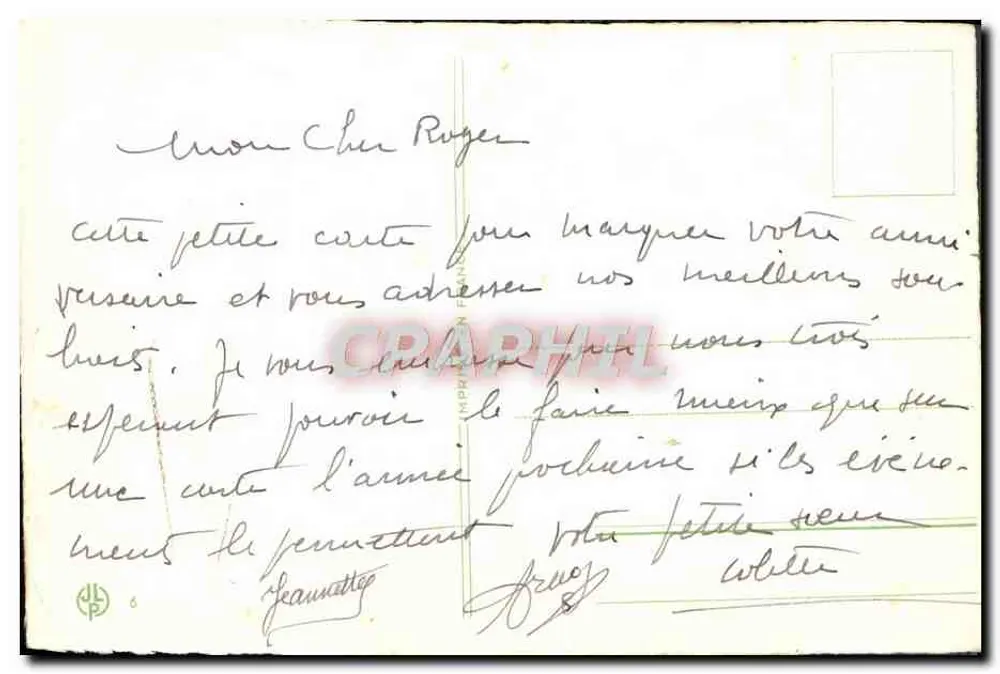 Arranjo de flores — Aniversário — Imprimerie F. Jeanmatte - Verso