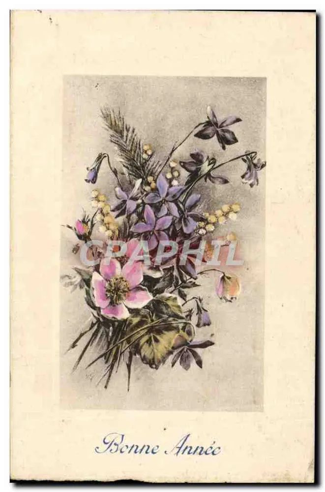 Bouquet van bloemen — Goed Nieuwjaar — Em. Brocherieux, Parijs - Serie N° 27 - Voorkant