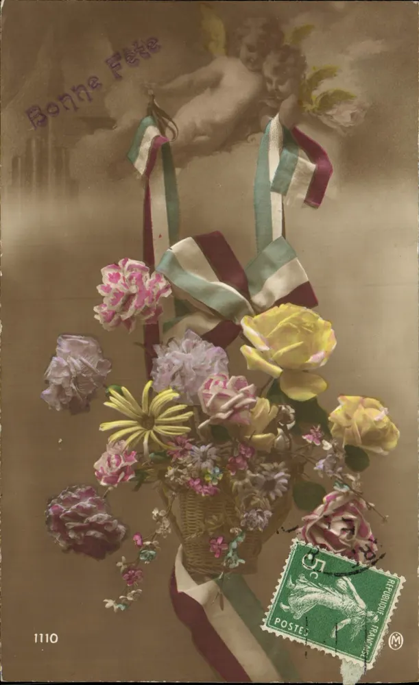 Bouquet de flores — Anjo — editor desconhecido, n° 1110 - Frente
