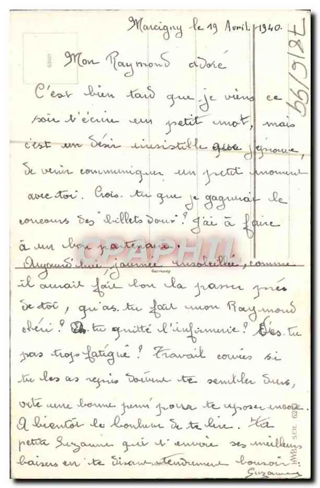Arranjo de narcisos amarelos e violetas — Suzanne — número de série não visível - Verso