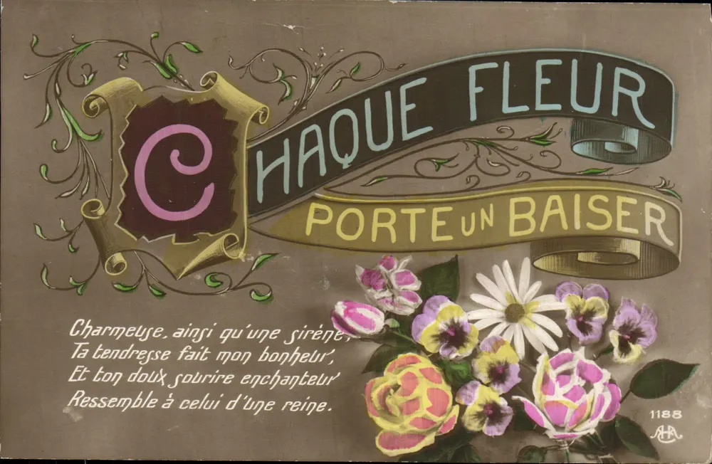 Jede Blume trägt einen Kuss — Antike Ansichtskarte-Nr. 1188 — Verlag AHA - Vorderseite