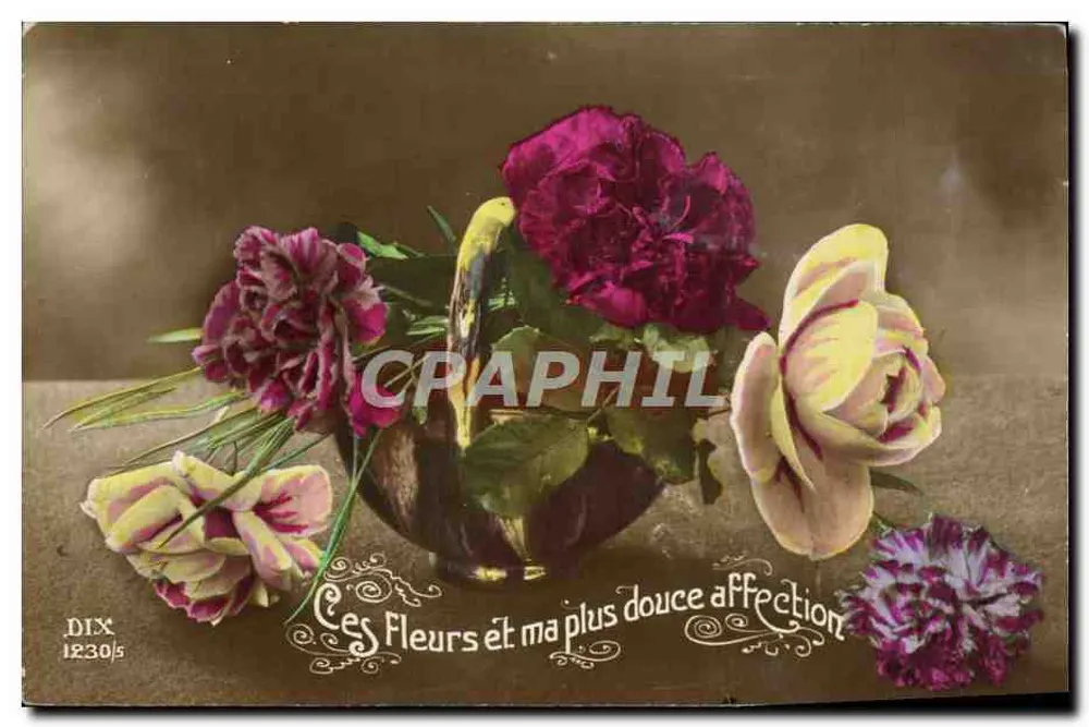 Arranjo de flores — 'Estas flores e minha mais doce afeto' — Dix, n° 1230 - Frente