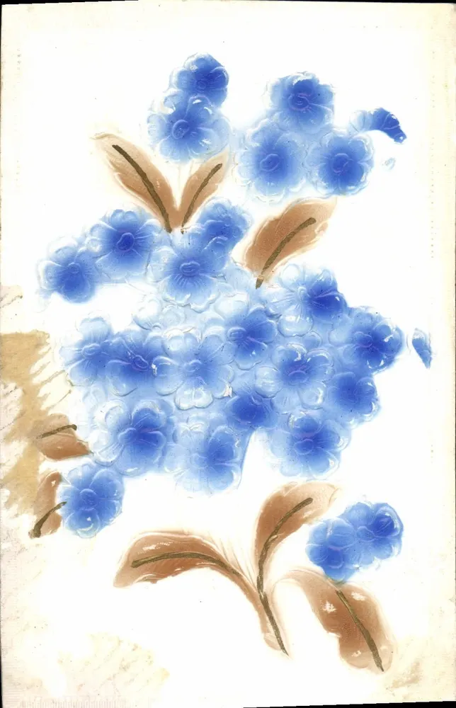 Bouquet de fleurs bleues — illustration en verre soufflé — éditeur non visible - Frente