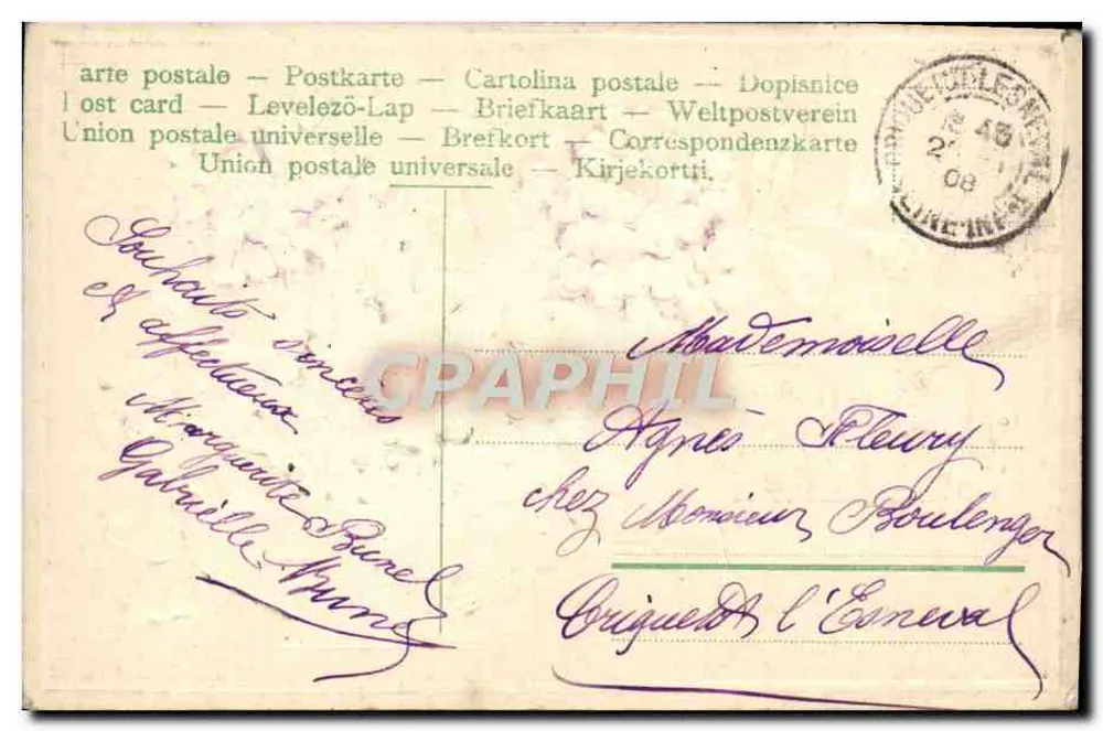 Arranjo de flores — Feliz aniversário — República Francesa, selo de 5c - Verso