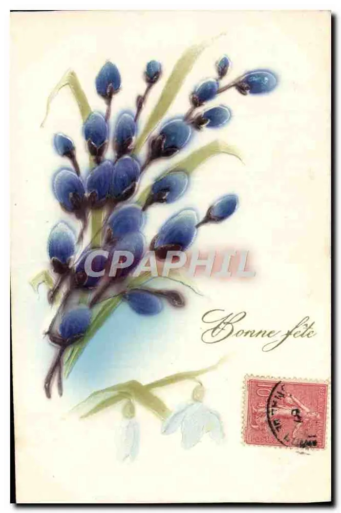 Bouquet van blauwe knoppen en lentebloemen — Gelukkig verjaardag — uitgever niet zichtbaar - Voorkant