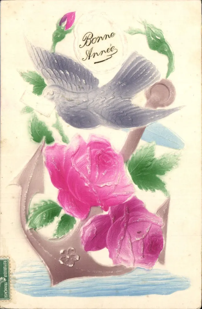 Taube und Rosen — Frohe Neujahr — Französische Republik - Vorderseite