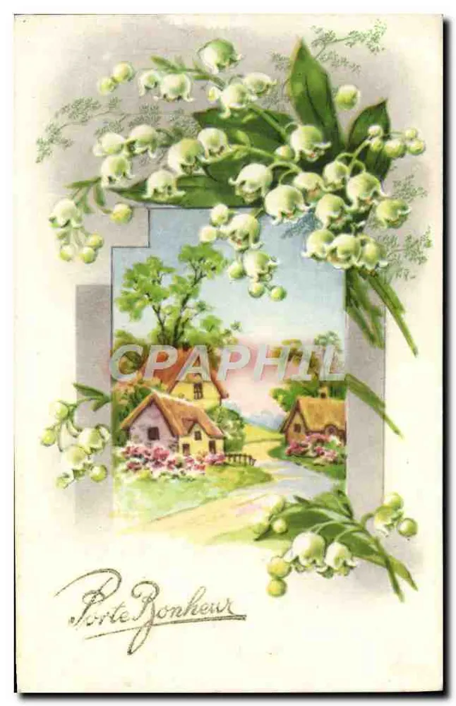 Lily of the Valley — Paysage rural avec maison — Porte Bonheur - Recto