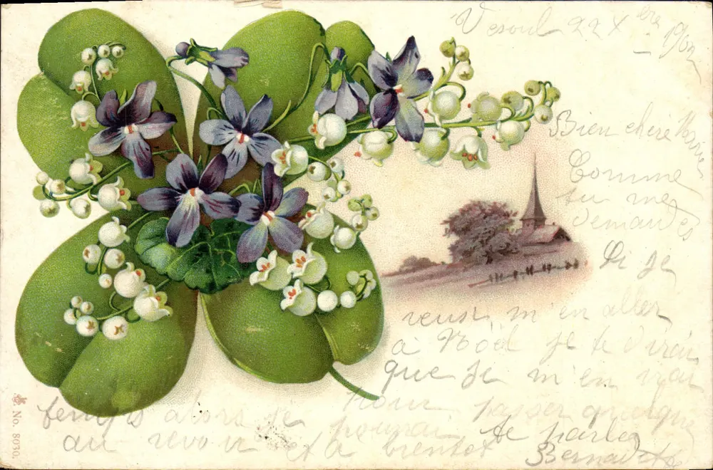 Frühlingsblumen — Vierblättriger Klee — anonymer Verlag, Nr. 8070 - Vorderseite