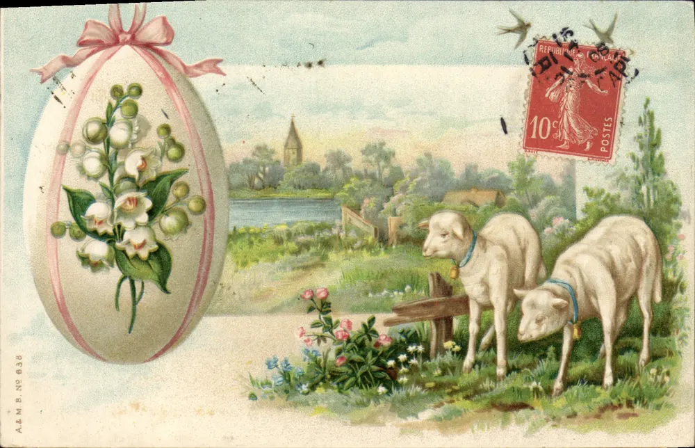 Ostern — dekoriertes Ei mit Lilien — A.&M. B. N° 838 - Vorderseite