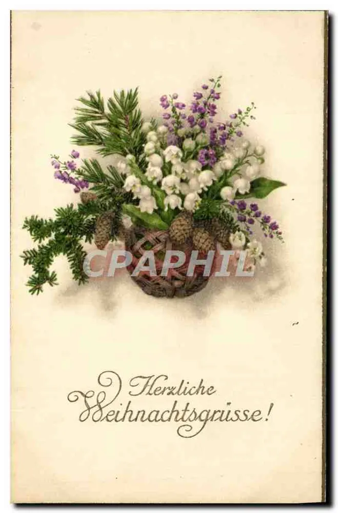 Bouquet de sapin, muguet et fleurs de printemps — Carte de vœux de Noël — éditeur inconnu - Recto