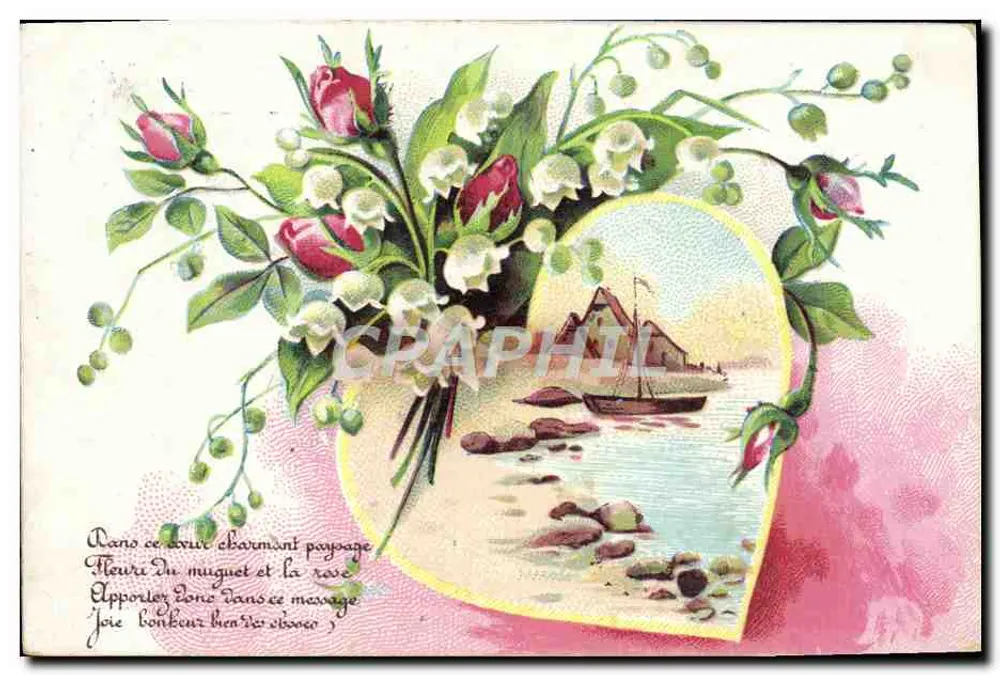 Lilien und Rosenblüten — Küstenlandschaft — Verlag nicht sichtbar - Vorderseite