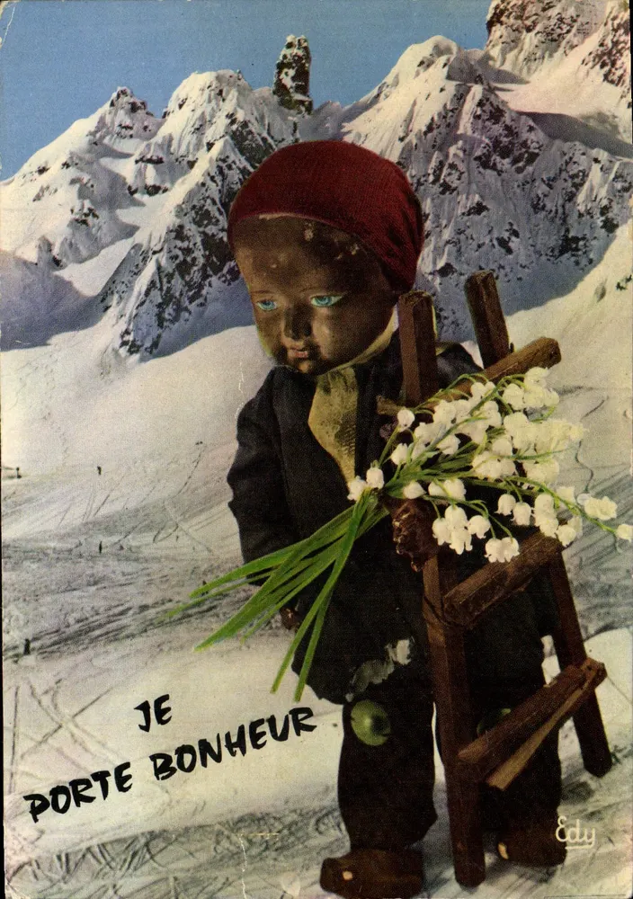 Niño con flores — montañas nevadas — Editor Edy, n°7.326 - Anverso