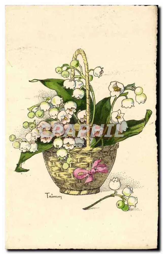 Lanterne de printemps — bouquet de muguet dans un panier — J. PICOT, Paris - Recto