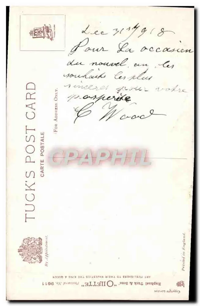 Borings Annees — bouquet de muguet — Tuck's Postale, n° 9611 - Verso
