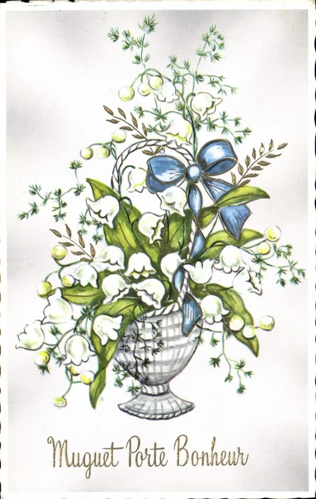 Muguet Porte Bonheur — carte de Pâques — M.D. Paris, série n° 884 - Recto