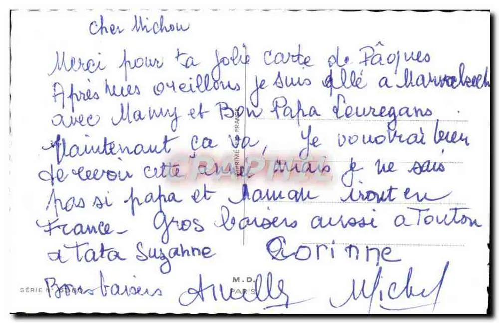 Muguet Porte Bonheur — carte de Pâques — M.D. Paris, série n° 884 - Verso