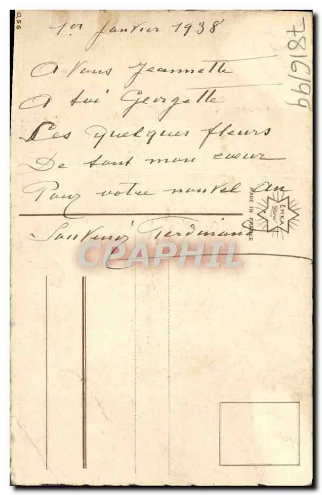 Arranjo de margaridas e pêssegos — desenho a água-tinta — editor não identificado - Verso