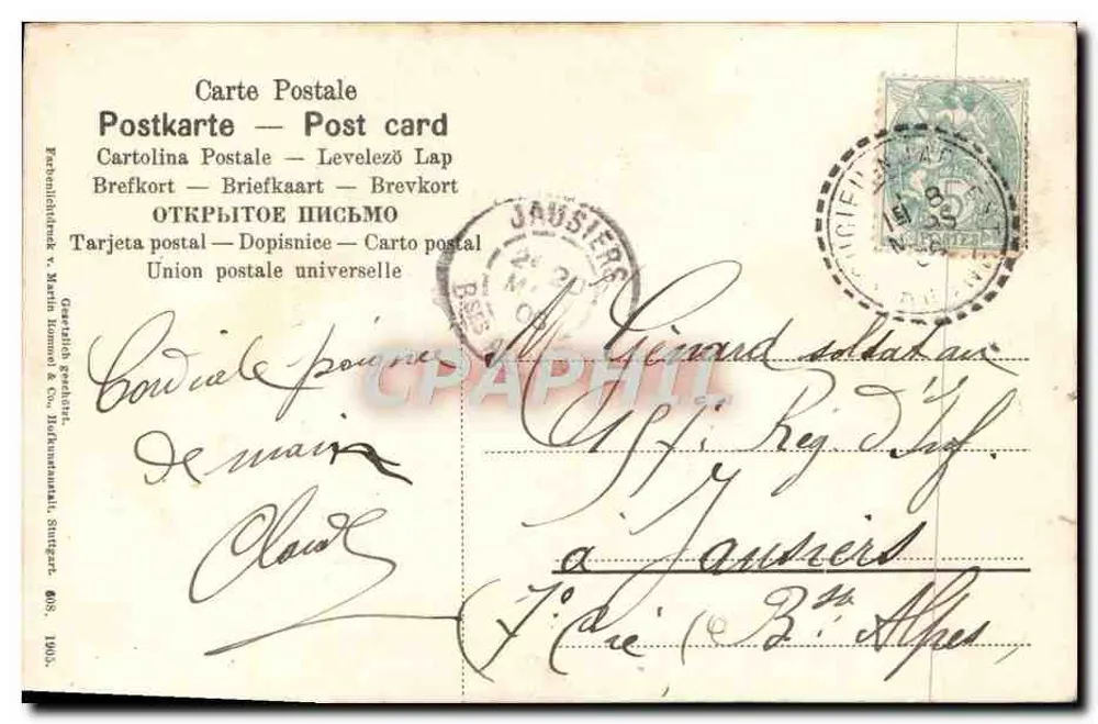Arranjo de pivoines — ilustração colorida — editor Martin Hommel & Co., Stuttgart - Verso