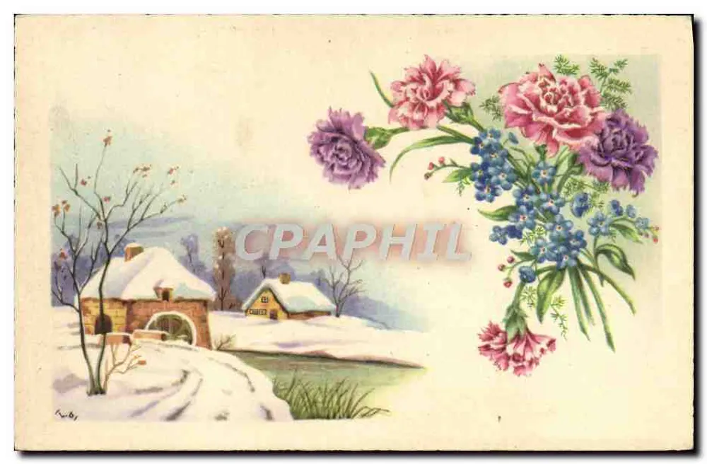 Paisagem invernal com buquê de flores — R. Hamel, Paris - Frente