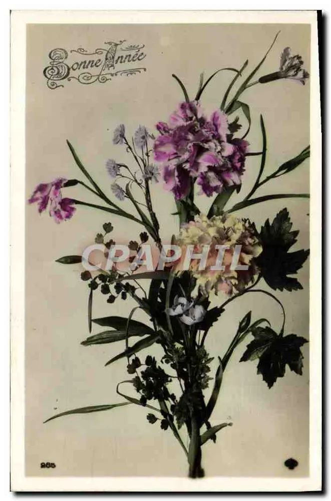 Arranjo de flores — Boa Ano — editor desconhecido, n° 985 - Frente